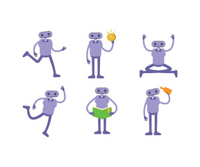 humanoid robot in various poses set vector illustration