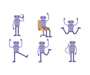 humanoid robot in various poses set vector illustration