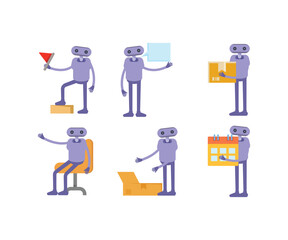 humanoid robot in various poses set vector illustration