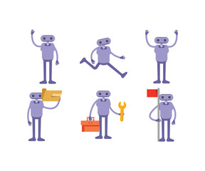humanoid robot in various poses set vector illustration