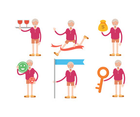 old man character in various poses vector illustration