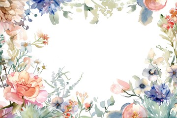 Fototapeta na wymiar Painted watercolor floral border or frame