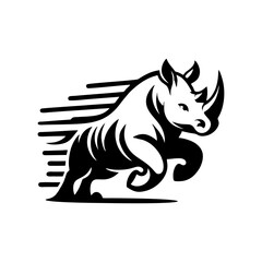 Obraz premium Rhino vector logo stock. Vector illustration of a silhouette of a rhino standing on isolated white background
