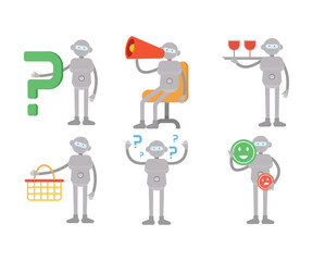 humanoid workers characters in various poses set vector illustration