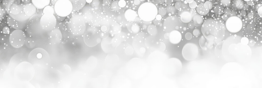 white and silver glitter background with space for text, white and grey glitter bokeh . white bokeh blur circle variety Dreamy soft focus wallpaper backdrop,Christmas snow or anniversary banner