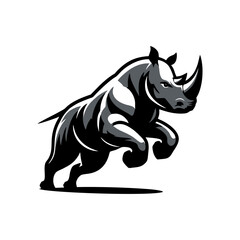 Rhino vector logo stock. Vector illustration of a silhouette of a rhino standing on isolated white background - obrazy, fototapety, plakaty