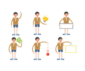 boy student characters set vector illustration