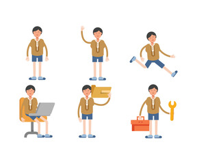 boy student characters set vector illustration