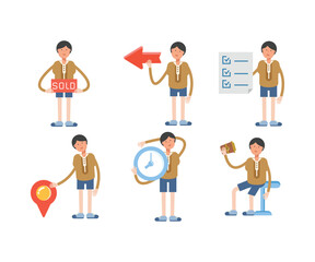 boy student characters set vector illustration