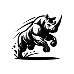 Rhino vector logo stock. Vector illustration of a silhouette of a rhino standing on isolated white background © Dhika