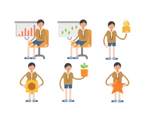 boy student characters set vector illustration