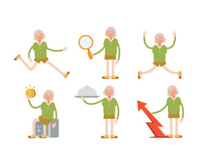 Fototapeta premium grandma or old woman character in various poses vector illustration