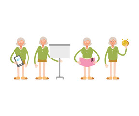 grandma or old woman character in various poses vector illustration