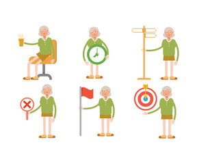 grandma or old woman character in various poses vector illustration