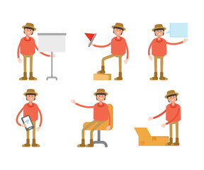 man wearing hat in various poses characters illustration