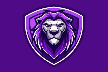 purple lion head logo in a shield 