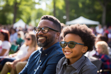 Fototapeta premium Black father and son attending interesting event