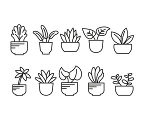 houseplant and plant pot icons set