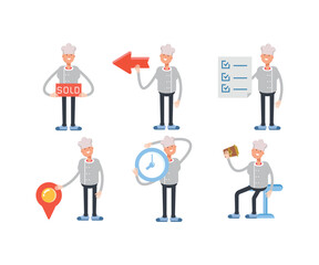 male chef characters set vector illustration