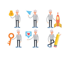 male chef characters set vector illustration