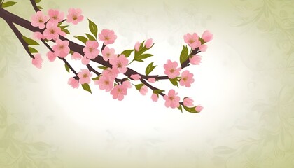 Nowruz greeting card background with a branch of a blossoming cherry tree.