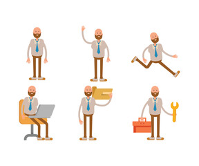 bald businessman in various poses character set illustration