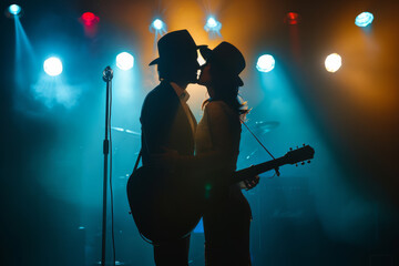 Couple kisses in a rock concert