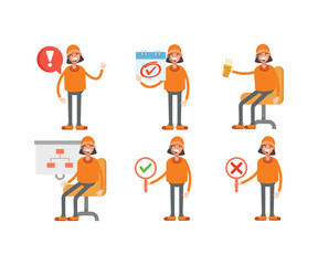 headset girl and staff girl in various poses vector set