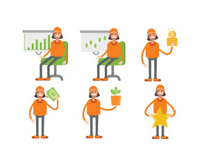 headset girl and staff girl in various poses vector set