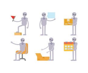 alien character in various poses vector illustration