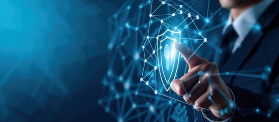 Cyber secrity, Businessman hand pointing hand on the network data protection technology on digital padlock