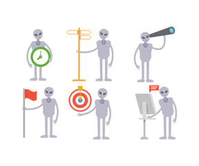 alien character in various poses vector illustration