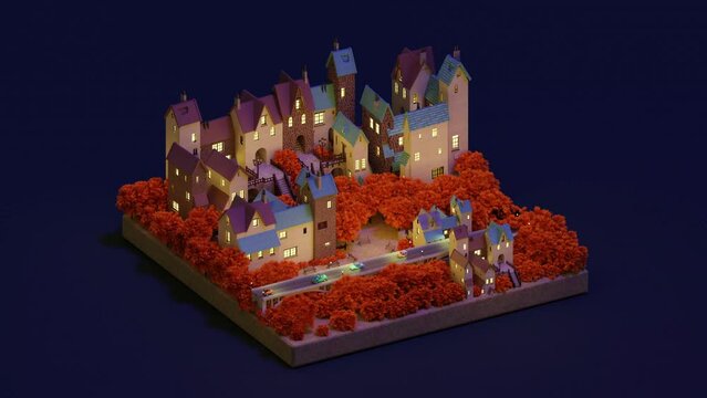 Model, 3d, Town, Buildings, Animated