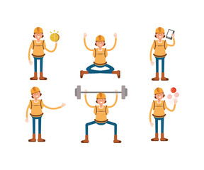 woman climber or trekker characters set vector illustration