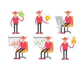 cowboy characters set in various poses illustration