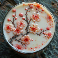 Cherry blossom latte art, in the style of naturalistic surreal - 760580677