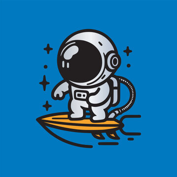 cartoon astronaut boy riding turbo surfing board vector illustration
