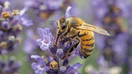 Bee Feeding on Purple Flower