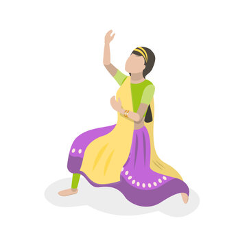 3D Isometric Flat Vector Set of Traditional Indian Dancers, Bollywood. Item 1