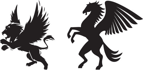 silhouette of angel horse vector art