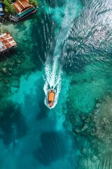Delivery Boats Aerial Voyage Through Vibrant Riau Coral Reefs
