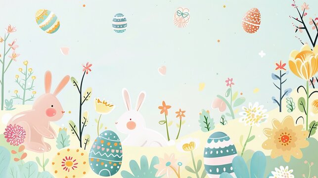 WonderlandEaster Bunny and Eggs in a Springtime Wonderland