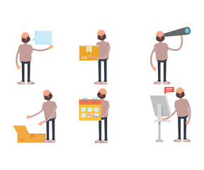 Obraz premium bald and beard man characters set in different poses vector illustration