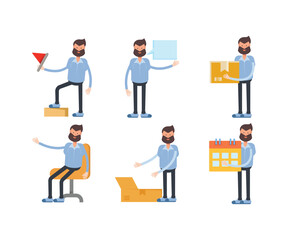 beard man characters in various poses vector illustration