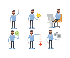 beard man characters in various poses vector illustration