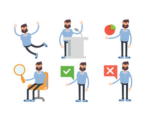 beard man characters in various poses vector illustration