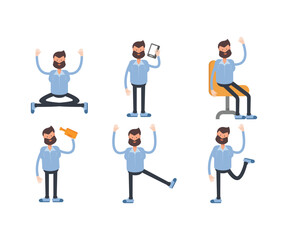 Obraz premium beard man characters in various poses vector illustration