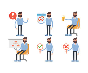 beard man characters in various poses vector illustration