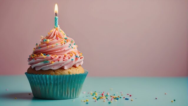 Celebratory Delight Birthday Cupcake Temptingly Displayed on Light Background (7)