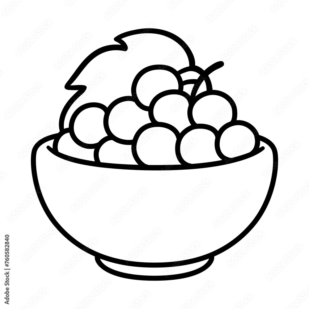 Wall mural bowl of grapes doodle line icon - Wall murals